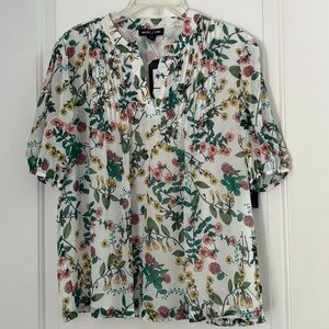 Nautica Pintuck Chiffon Ruffled Blouse with Keyhole